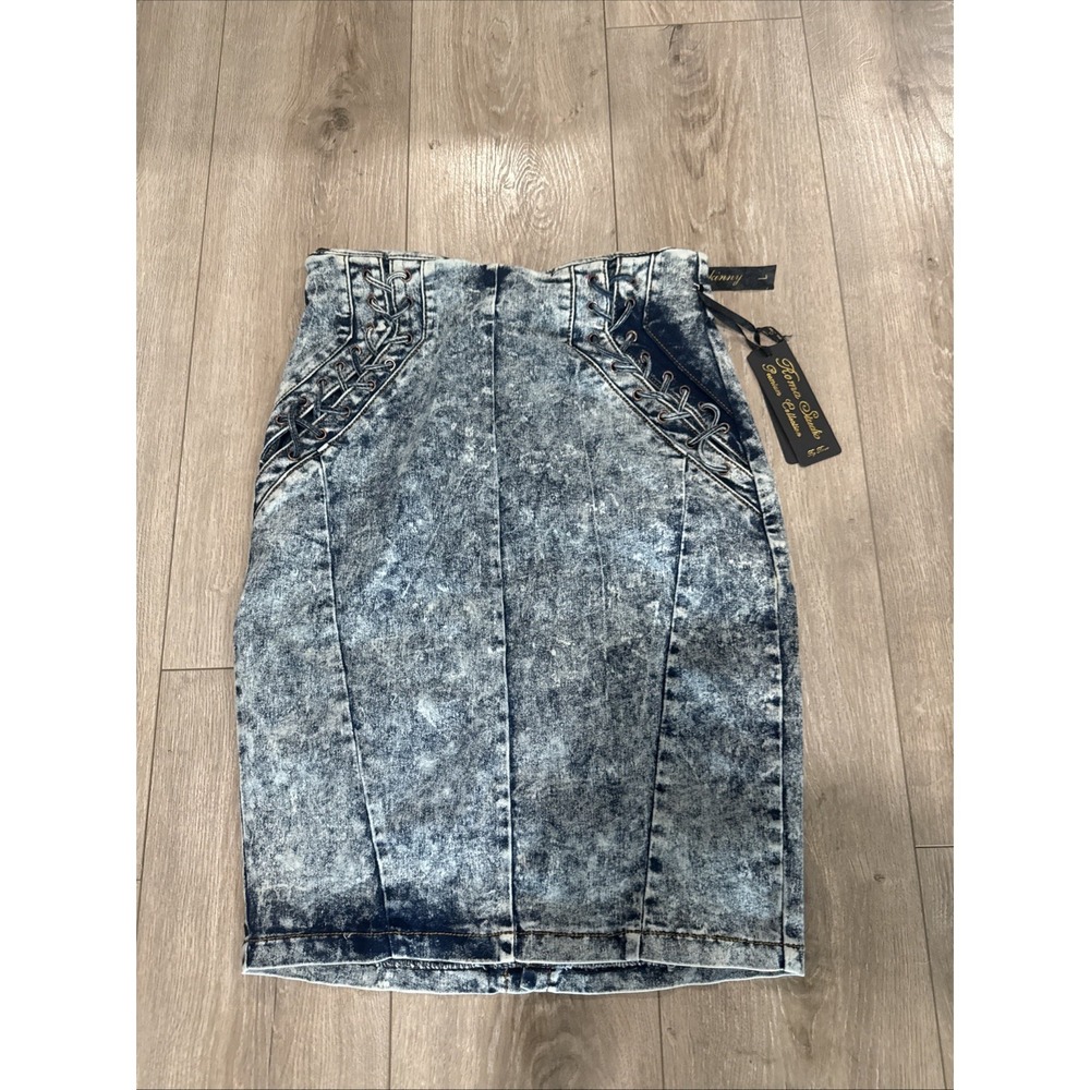 Roma Studio Acid Washed Pencil Skirt Knee Length Stretch Denim Size Large L
